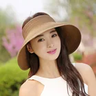 Promotional Fashionable Ladies Chapeau Femme Summer Brown Natural Straw Sun Visor Hat