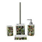 BX 4 Piece White Ceramic Complete Bathroom Accessory Set | With Elegant Decal Attached |