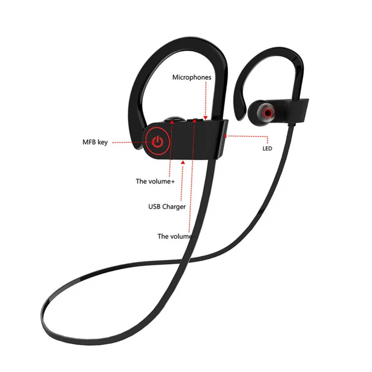 U8 Bluetooth 4.1 Sport Earphone Handfree Wireless Bluetooth Headset Earphones with Mic Sports Ear-hook Bluetooth Earphone - ANKUX.COM