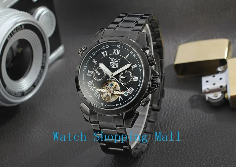 New Fashion Black Tourbillon mechanical Watches ,Men's Classic Transparent Steampunk Wrist watch Gift Relogio Masculino