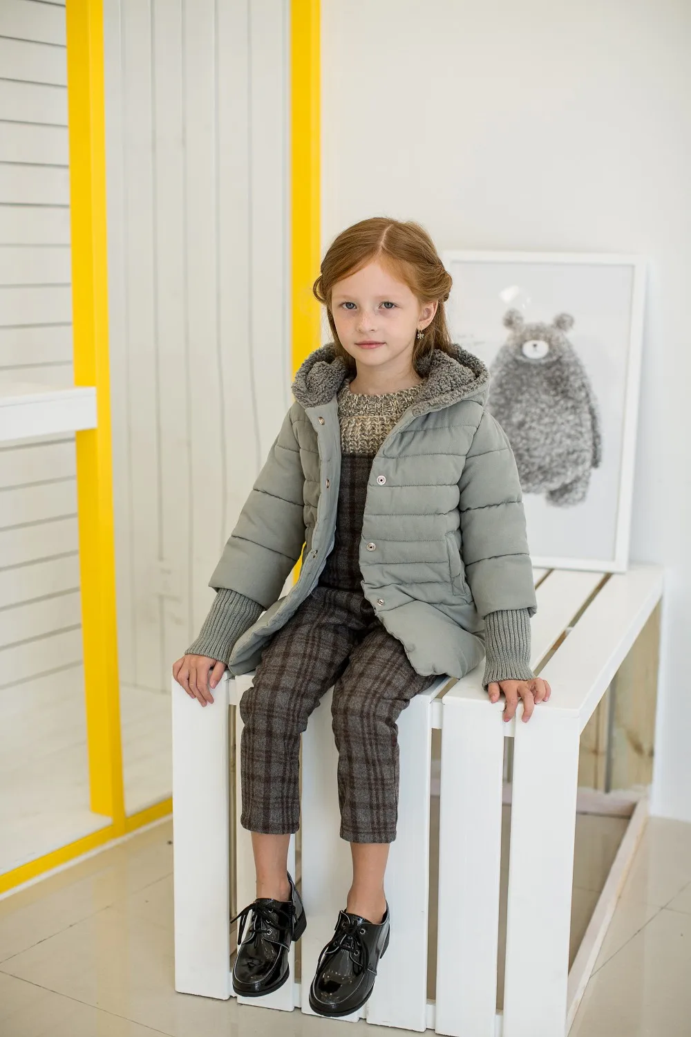 COOL KID ZONE high quality fur coat gray girl down jacket lovely child coat down jacket for the winter