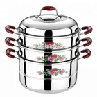 3 Layer Flower Prints Multi Cooker Seafood Stainless Steel Steamer Set With Lid