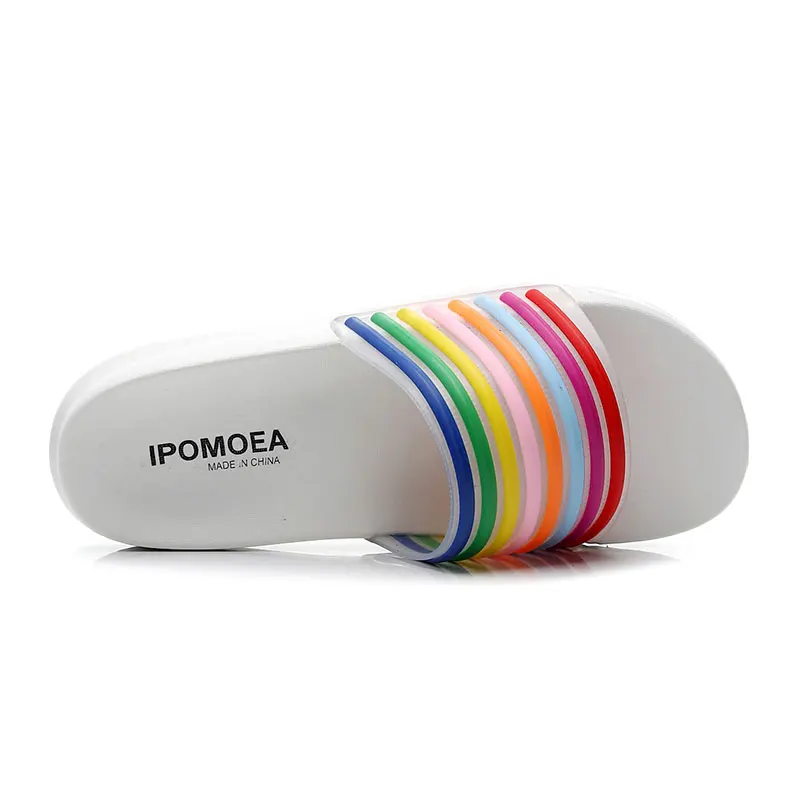 latest design women summer slippers Custom logo lady branded eva flat rainbow jelly slide sandals