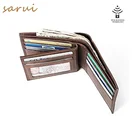 OEM/ODM Custom Printed Logo men Bifold Short Thin Genuine Leather Wallet