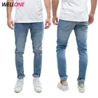 Wellone cheap promotional light monkey wash plain blue denim pants trousers men custom jeans blank wholesale