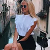 ZH2409G 2018 Summer Sleeveless White Tunic Blouses Women Ruffled Button Down Crop Tops Female Short Shirts Ladies Office Fashion