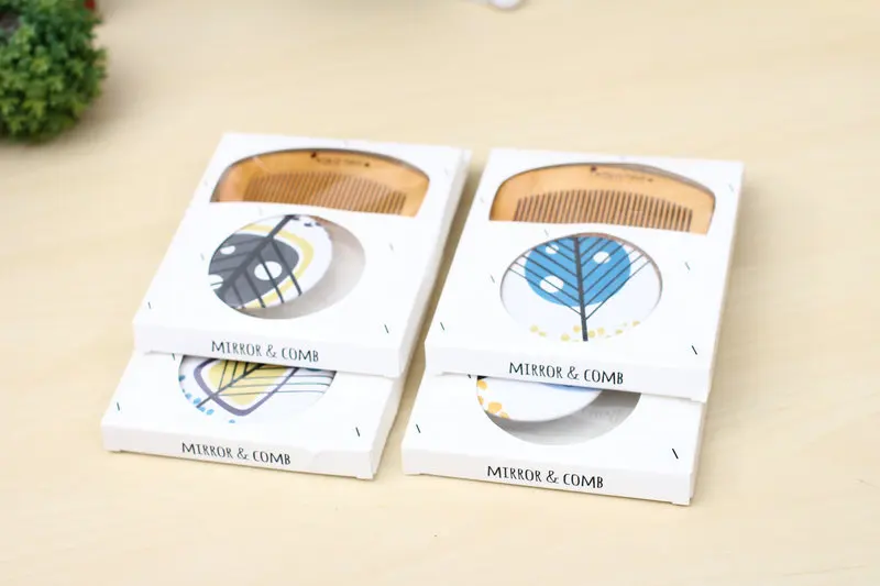 Student life supplies wholesale strange tree mirror comb wooden comb mirror ML-HZ2399 tinplate package