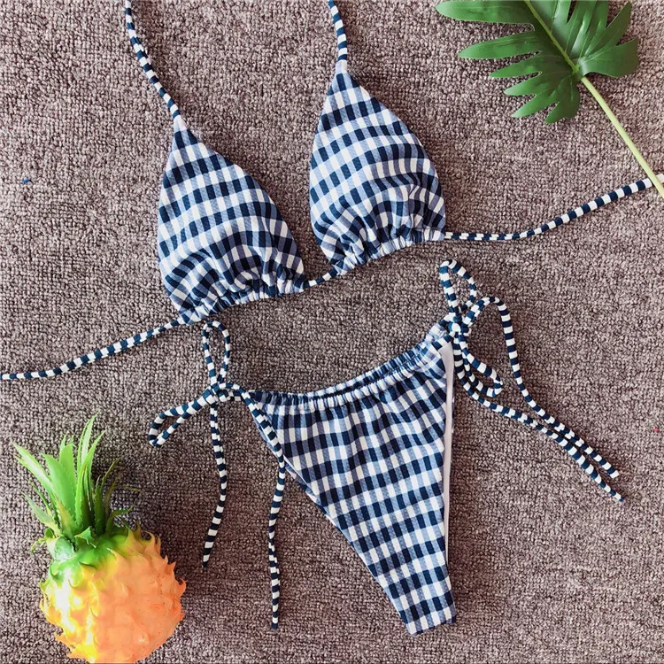 Zy3876 Wholesales High Quality Sexy Plaid Strappy Women Sling Bikini