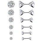 2019 New design 316l stainless steel posts double sided diamond round stud silver earring