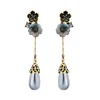 ed00315c Vintage Resin Flower Jewelry Glow Dark Teardrop Pearl Earrings Free Shipping