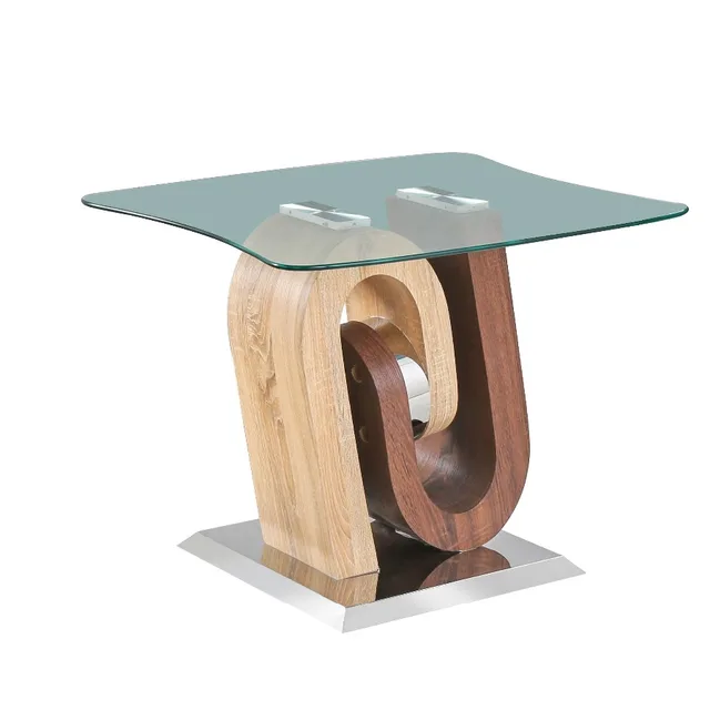 luxury tempered glass coffee side table with wood coffee table