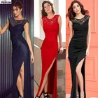 deep back v neck lace long slit sexy evening women dresses