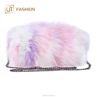 Luxury jtfur female fuzzy real fox fur colorful chain handbag