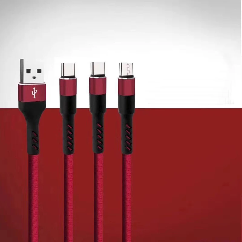 New Arrival High Quality Custom Logo 3FT Metal Head 3 in 1 Usb Mobile Phone Charging Cable For Samsung HuaWei