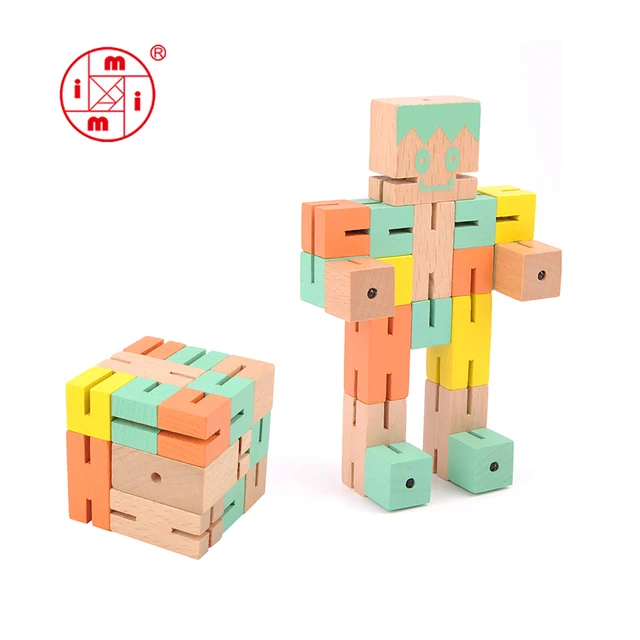 3d wooden puzzle toys wooden cube man puzzle robort man
