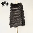 Women cape with fur knitted rabbit fur cloak natural raccoon fur collar coats