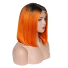 Tangle Free 100% Natural Indian Human Hair Wigs Ombre 1B Orange Short Bob Wigs Straight Hair