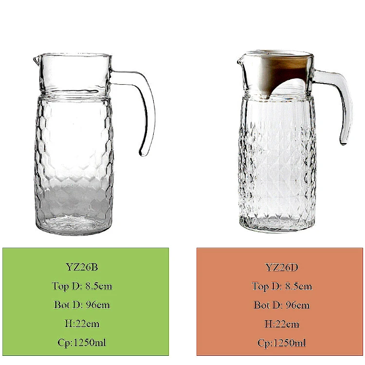 1.25 l water jug glass with lid and side handle