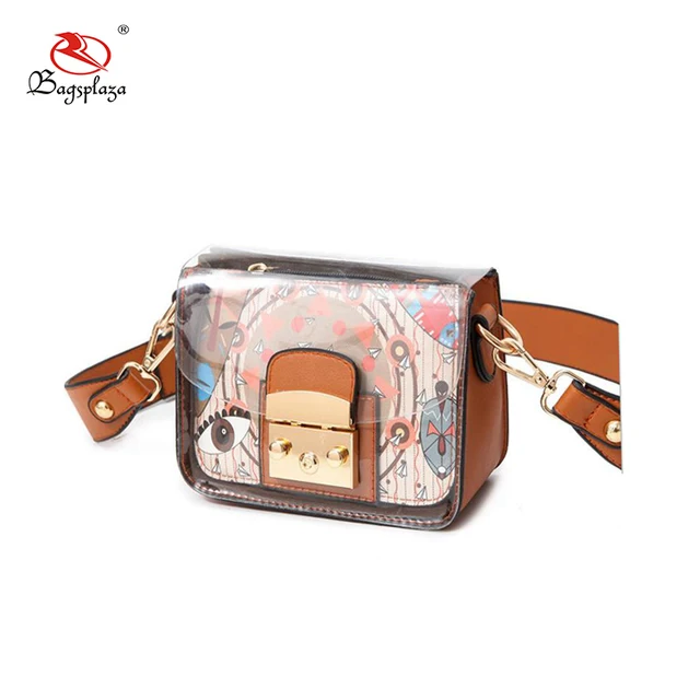 cheap price pvc cross body bag cb061 half transparent clutch bag