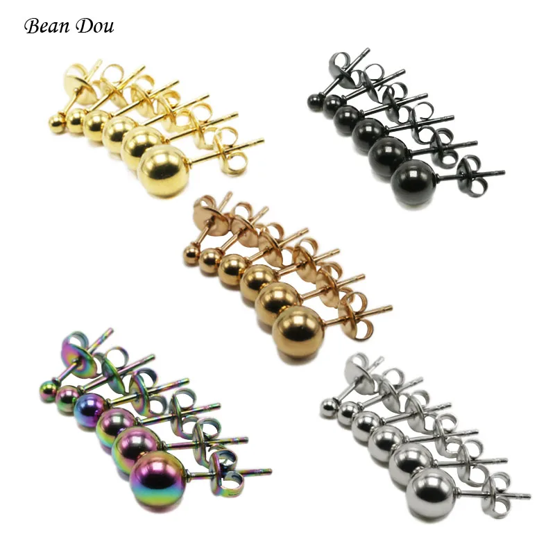 1Pair Fashion Men's Stud Earrings Simple Small Ball Ear Studs For Women Stainless Steel Silver Black Rose Gold Rainbow 3-8mm New1