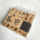 Children's Toy Kids Self Inking Stamps 17pcs Love Series Gift Wood Stamp Set With Ink Pad Wooden