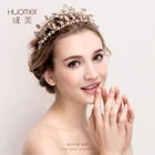 High Quality Handmade Crystal Hair Accessories Headband Bridal Wedding Gold Leaves Princess Tiara Crown