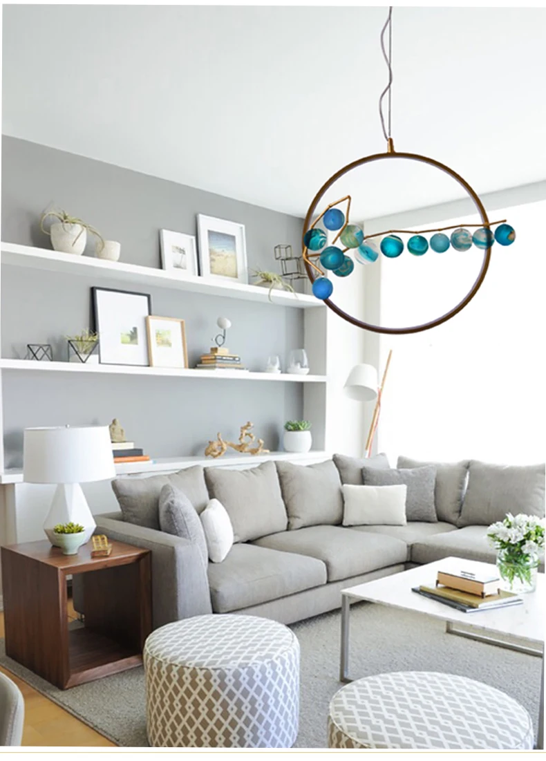 Modern Design home decor agate coffee shop green Aluminum LED round chandeliers