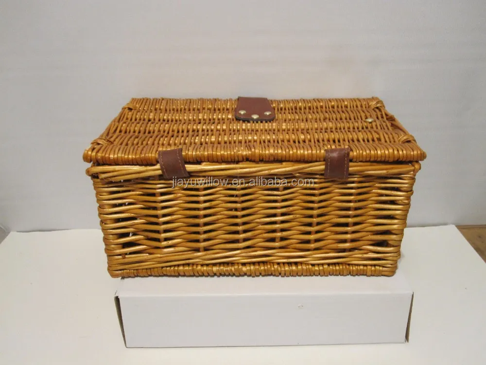 woven willow suitcase style picnic basket - with lid