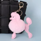 Factory New Design Mini Dog Cartoon PU Leather Faux Fur Pompom Keychains for Promotion Gift
