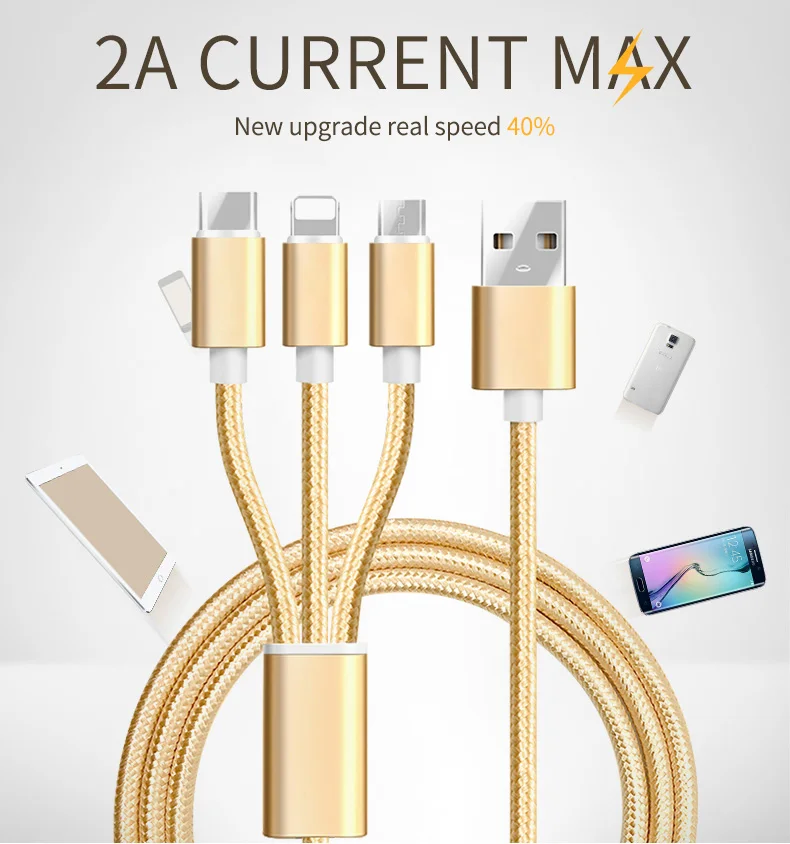 2.4A Current 3 in 1 Charging Sync Data Nylon Braided Micro USB Cable - ANKUX.COM