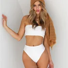 2017 OEM high waist plain white bikini high leg woman bandeau swimwear custom beach dress
