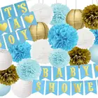 It's a boy Banner Pom Poms HoneycombBalls Paper Lanterns party Decorations for Boy Baby Shower