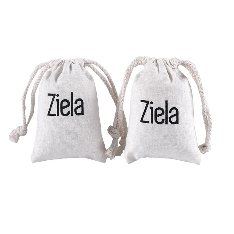 custom printed organic small white muslin cotton drawstring bag