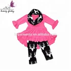 2018 kids clothes wholesale fall outfits high quality baby girls' cotton pink high low shirt clothing sets 3 pieces