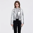 Wholesale products ladies patent silver genuine woman leather jacket