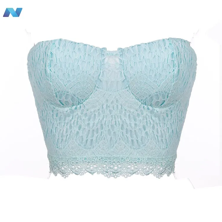 New Women Ladies Sexy Strapless Stretch Lace Padded Top Bandeau Boob Tube Bra Crop Tops