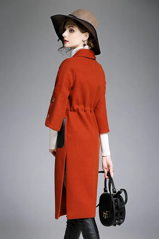 women woolen PU Pocket patchwork coat 14_