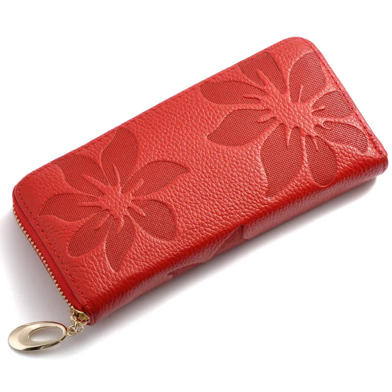 2015 Women Fashion Flower Print 100% Cow Genuine Leather Wallets Women Clutch Wallet Lady Vintage Clutch Bag Coin Poucht BM-9012