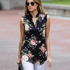 Wholesale clothing sleeveless v neck ladies shirt floral printed chiffon blouse designs