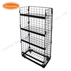 Stackable collapsible floor standing metal storage hanging wire mesh baskets stands with wheels