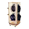 retail store rotating wood slatwall hanging bag display stand,bag display rack,backpack display stand