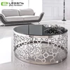Artistic stainless steel metal base black glass coffee center table