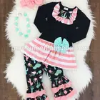Little girls 2 pieces outfits baby girls fall ruffle stripes tunic tops and floral pants set wholesale boutique toddler clothing