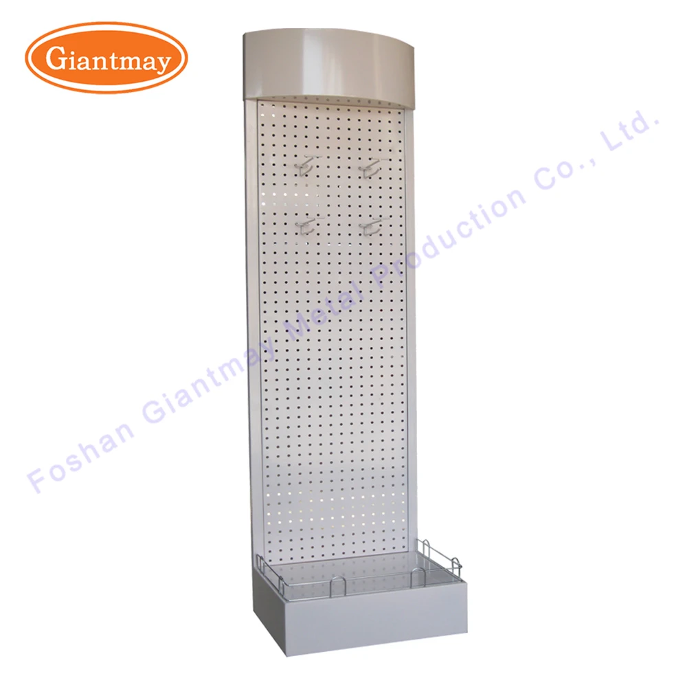 Retail Store Shop Floor Standing Small Pegboard Hanging Product Metal Display Rack with Shelf