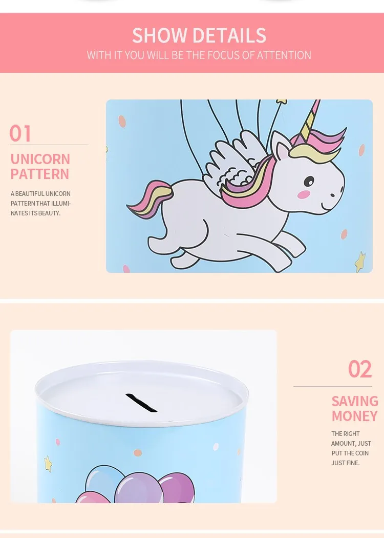 topsthink unicorn safe money box unicorn round tin coin bank for