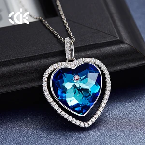 cde crystals from swarovski blue crystal heart pendant necklace