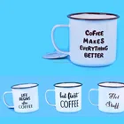 White Enamel Steel Cup with Colored & stainless steel rim Metal Coffee Car Mug