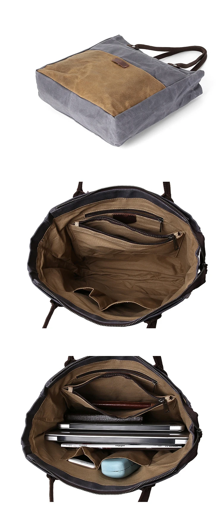 Wholesale high quality fashion women waxed canvas tote shopping hand bag handbag