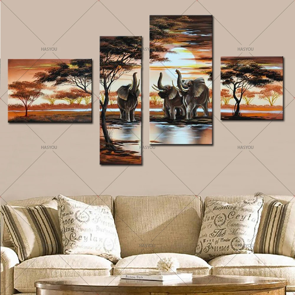 Elephant-Wall-Art-Oil-Painting-Pictures-African-Landscapes-Modern-Canvas-Painting-4-Panel-Wall-Decor-Pictures (3)