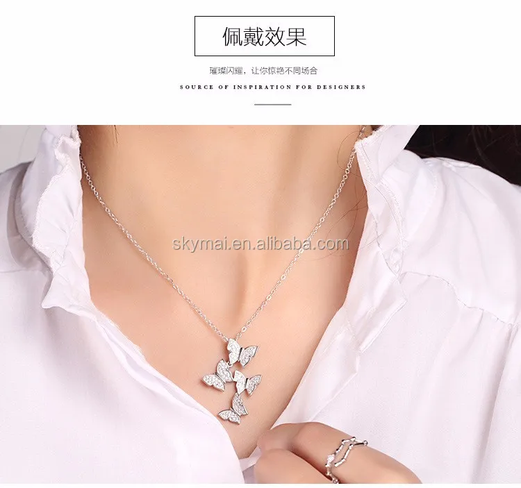 Real 925 sterling silver butterfly necklaces